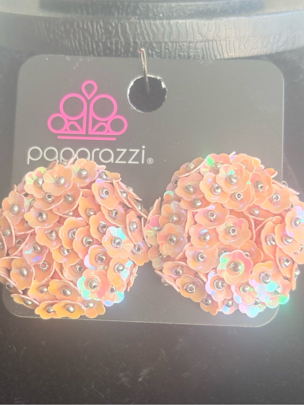 paparazzi Peach Floral Sequin Cluster Earrings-B